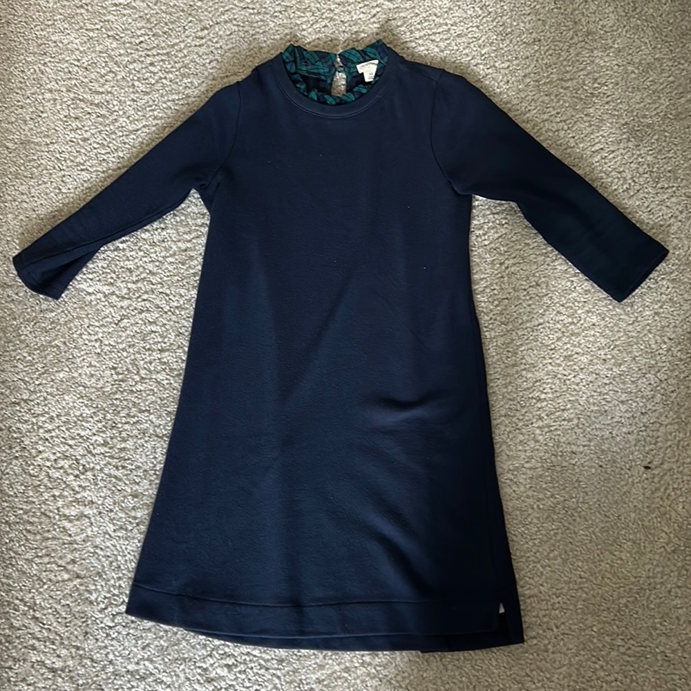 Crew cute girls dress, navy blue with green collar